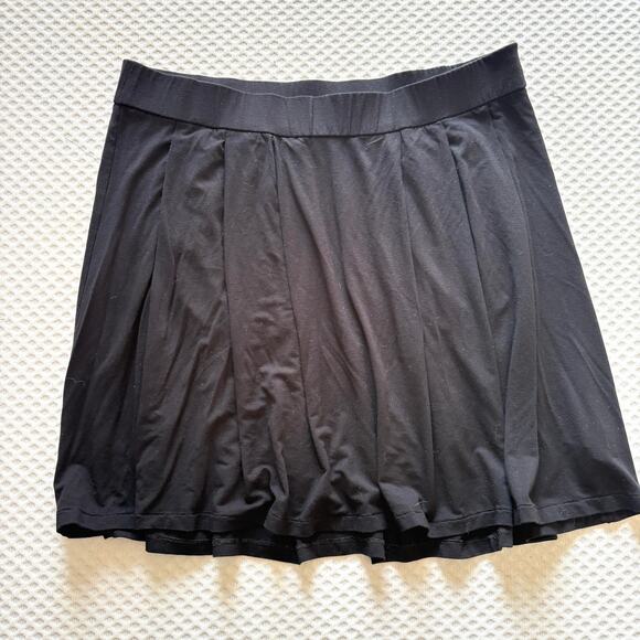 Eileen Fisher Pleated Pull On Skirt L Black Stretch Jersey Knit Capsule Travel - Picture 3 of 6